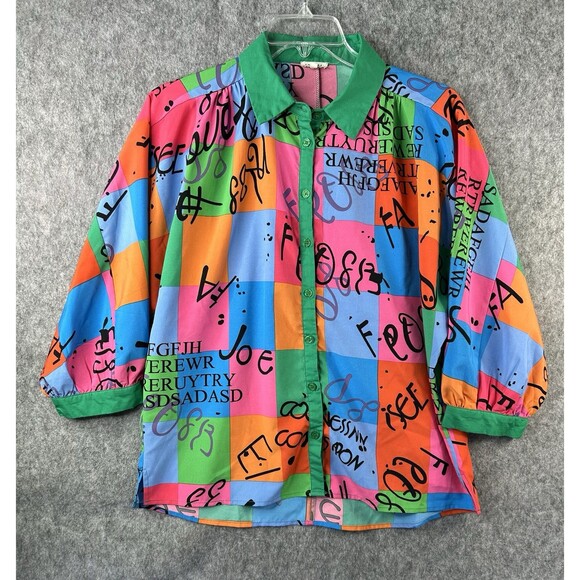 Jodifl Top Women's Small Colorful Artsy Designer 3/4 Sleeve Blouse Lightweight - Picture 1 of 9